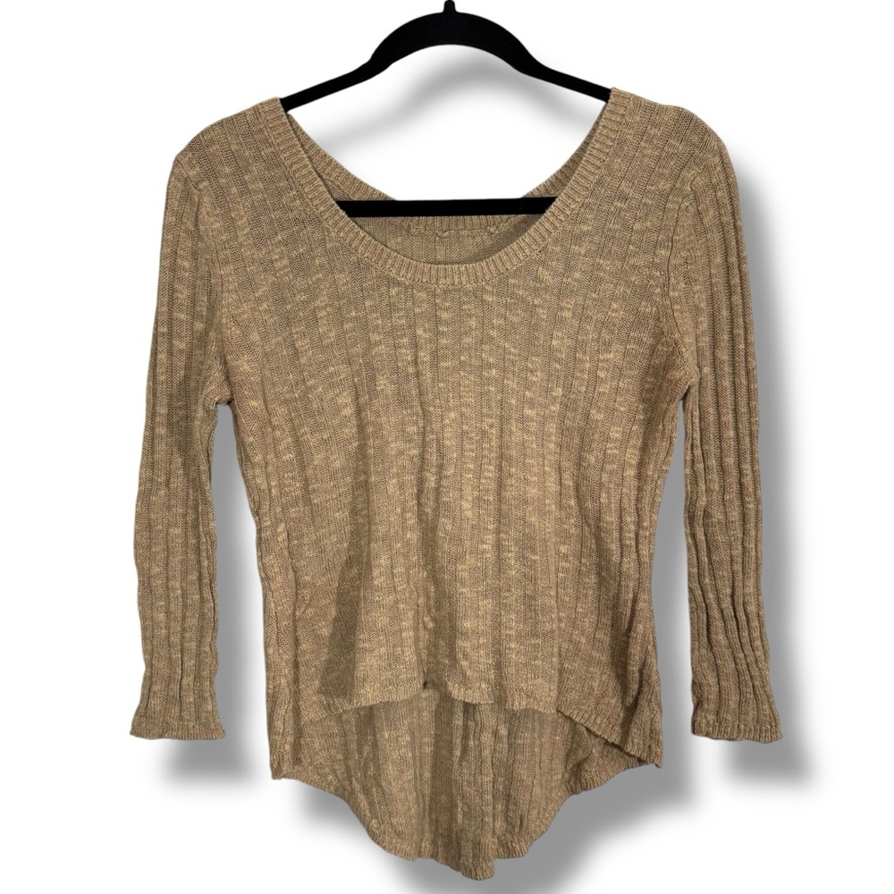Sogi Tan Linen Cotton Blend Knit Sweater